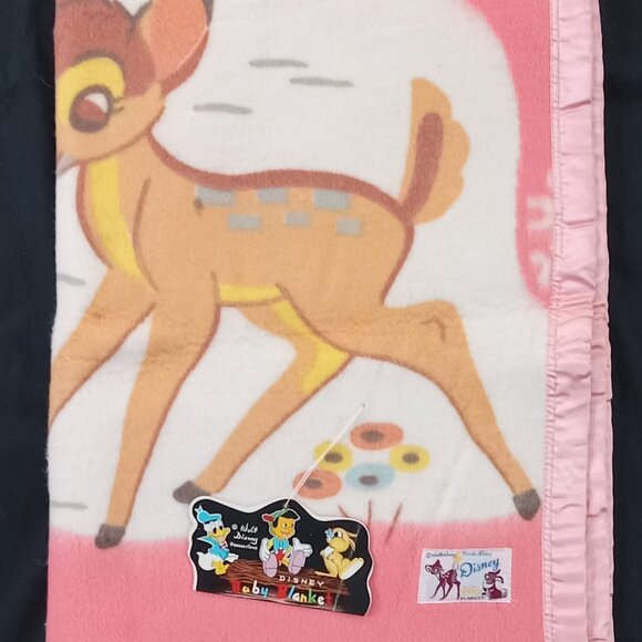 VTG Disney Classic Bambi Baby Blanket Satin Trim Pink New with Tags Disneyland - Picture 11 of 11